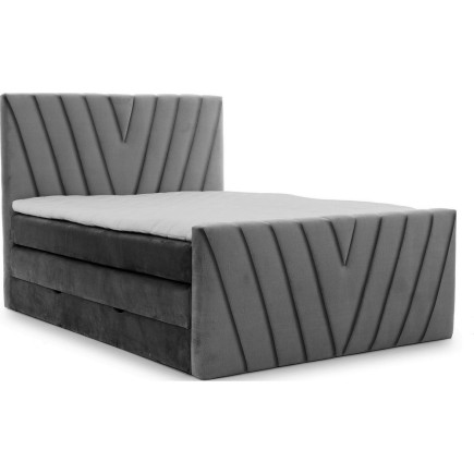 Ensemble boxspring complet 180x200 tête de lit + sommiers + matelas + surmatelas CANDY - velours luxe gris foncé