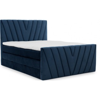 Ensemble boxspring complet 140x200 tête de lit + sommiers + matelas + surmatelas CANDY - velours luxe bleu