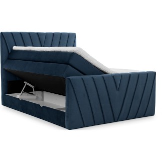 Ensemble boxspring complet 140x200 tête de lit + sommiers + matelas + surmatelas CANDY - velours luxe bleu
