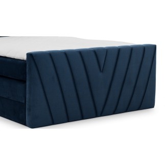 Ensemble boxspring complet 140x200 tête de lit + sommiers + matelas + surmatelas CANDY - velours luxe bleu