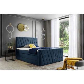 Ensemble boxspring complet 160x200 tête de lit + sommiers + matelas + surmatelas CANDY - velours luxe bleu