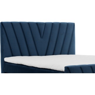Ensemble boxspring complet 160x200 tête de lit + sommiers + matelas + surmatelas CANDY - velours luxe bleu