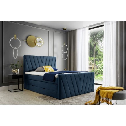Ensemble boxspring complet 180x200 tête de lit + sommiers + matelas + surmatelas CANDY - velours luxe bleu