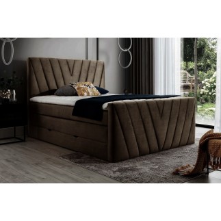 Ensemble boxspring complet 140x200 tête de lit + sommiers + matelas + surmatelas CANDY - velours luxe chocolat