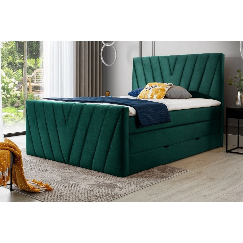 Ensemble boxspring complet 160x200 tête de lit + sommiers + matelas + surmatelas CANDY - velours luxe vert Ensemble boxspring complet 160x200 tête de lit + sommiers + matelas + surmatelas CANDY - velours luxe vert