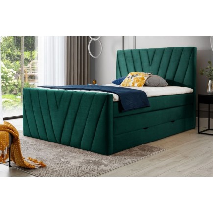 Ensemble boxspring complet 160x200 tête de lit + sommiers + matelas + surmatelas CANDY - velours luxe vert