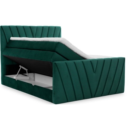 Ensemble boxspring complet 160x200 tête de lit + sommiers + matelas + surmatelas CANDY - velours luxe vert