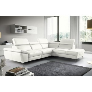 Solde de la commande : canapé d'angle en 100% tout cuir épais de luxe italien, 5/6 places KASINI, blanc cassé ivoire, angle droi
