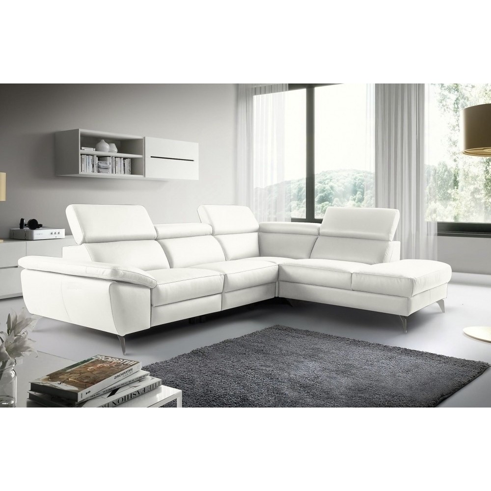 Solde de la commande : canapé d'angle en 100% tout cuir épais de luxe italien, 5/6 places KASINI, blanc cassé ivoire, angle droi
