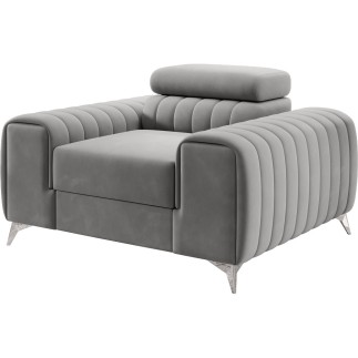 Fauteuil 1 place en tissu velours catégorie luxe, gris, LARIO