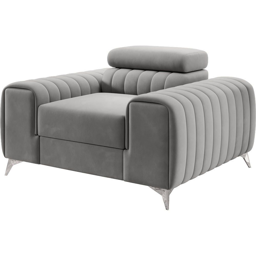 Fauteuil 1 place en tissu velours catégorie luxe, gris, LARIO Fauteuil 1 place en tissu velours catégorie luxe, gris, LARIO