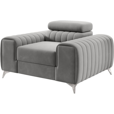 Fauteuil 1 place en tissu velours catégorie luxe, gris, LARIO