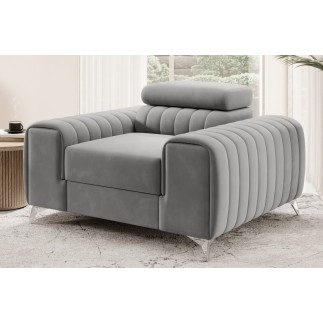 Fauteuil 1 place en tissu velours catégorie luxe, gris, LARIO
