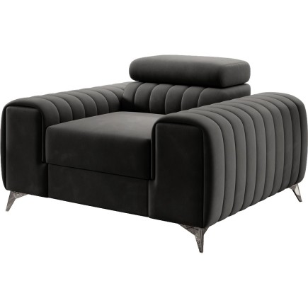 Fauteuil 1 place en tissu velours catégorie luxe, gris foncé, LARIO