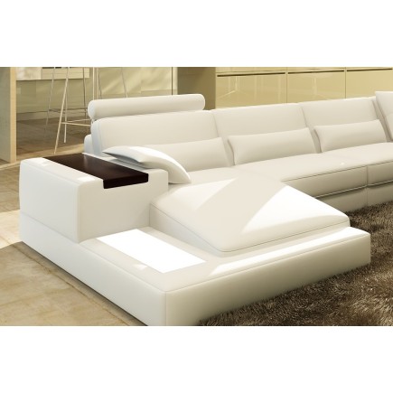 Canapé d'angle en cuir italien 7 places BEST, blanc, angle droit