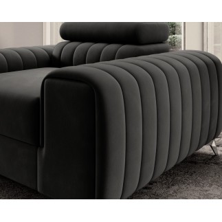 Fauteuil 1 place en tissu velours catégorie luxe, gris foncé, LARIO
