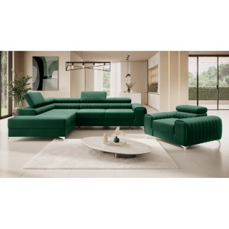 Fauteuil 1 place en tissu velours catégorie luxe, gris foncé, LARIO
