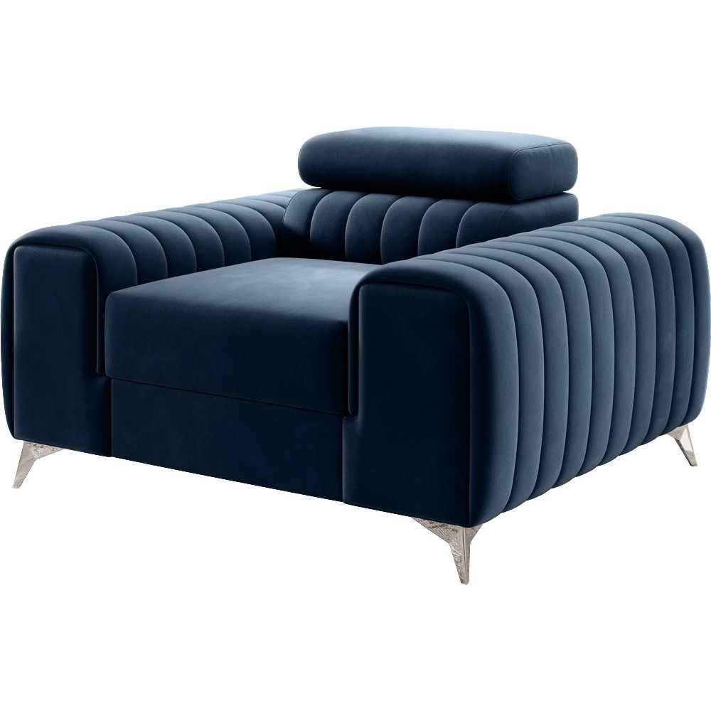 Fauteuil 1 place en tissu velours catégorie luxe, bleu, LARIO Fauteuil 1 place en tissu velours catégorie luxe, bleu, LARIO