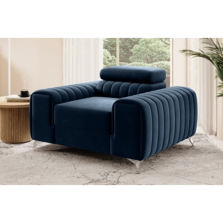 Fauteuil 1 place en tissu velours catégorie luxe, bleu, LARIO