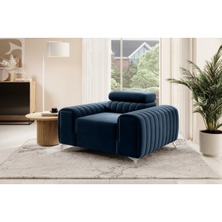 Fauteuil 1 place en tissu velours catégorie luxe, bleu, LARIO