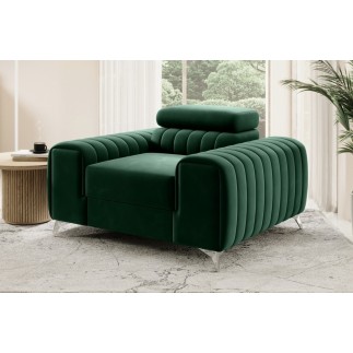 Fauteuil 1 place en tissu velours catégorie luxe, gris, LARIO