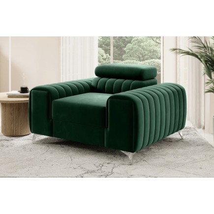 Fauteuil 1 place en tissu velours catégorie luxe, gris, LARIO