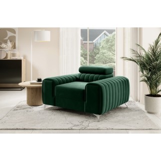 Fauteuil 1 place en tissu velours catégorie luxe, gris, LARIO, Vert