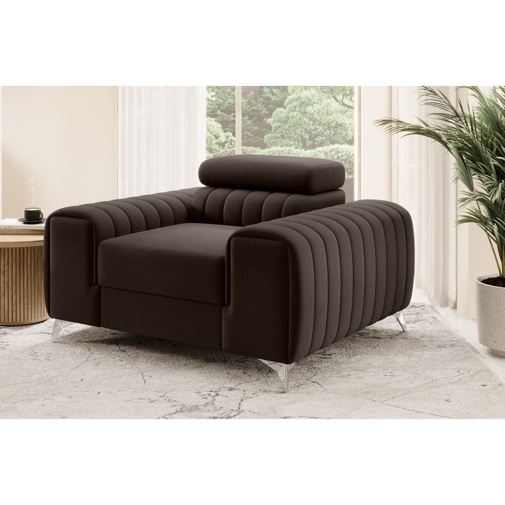 Fauteuil 1 place en tissu velours catégorie luxe, chocolat, LARIO Fauteuil 1 place en tissu velours catégorie luxe, chocolat, LARIO