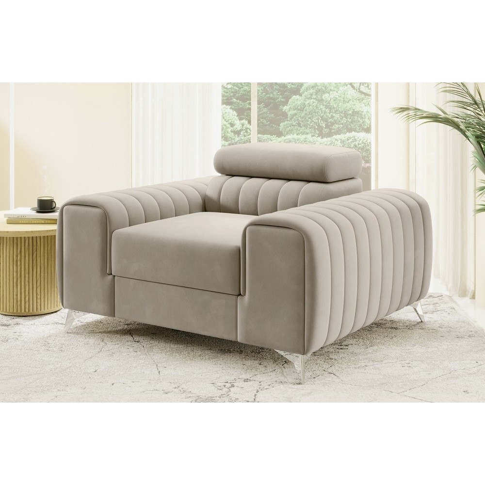 Fauteuil 1 place en tissu velours catégorie luxe, beige, LARIO Fauteuil 1 place en tissu velours catégorie luxe, beige, LARIO