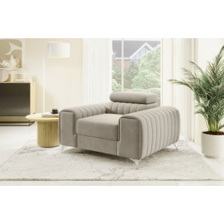 Fauteuil 1 place en tissu velours catégorie luxe, beige, LARIO