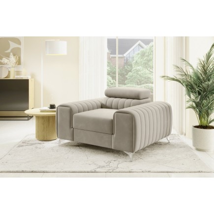 Fauteuil 1 place en tissu velours catégorie luxe, beige, LARIO
