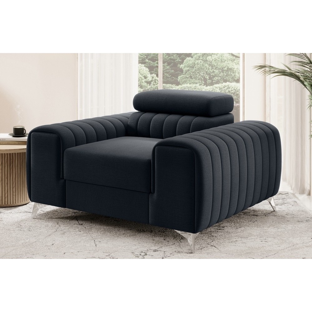 Fauteuil 1 place en tissu velours catégorie luxe, noir, LARIO Fauteuil 1 place en tissu velours catégorie luxe, noir, LARIO