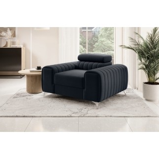 Fauteuil 1 place en tissu velours catégorie luxe, noir, LARIO