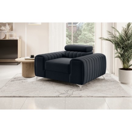 Fauteuil 1 place en tissu velours catégorie luxe, noir, LARIO
