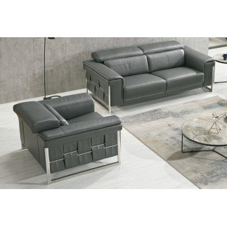 Fauteuil 1 place en cuir italien buffle luxe, BOLZANO, gris foncé