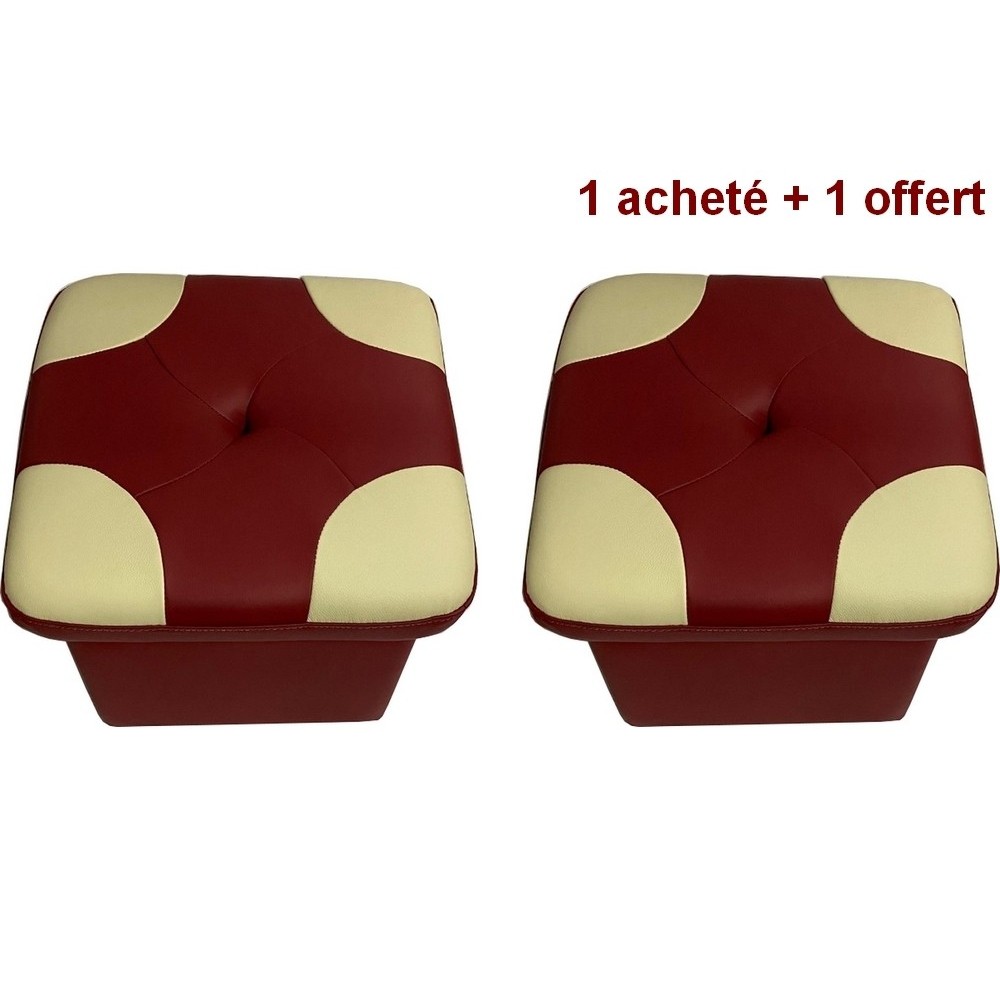 2 Poufs en cuir de luxe - belle qualité - cuir épais - Bordeaux ét écru - VISTA : 1 acheté + 1 offert = 2 poufs 2 Poufs en cuir de luxe - belle qualité - cuir épais - Bordeaux ét écru - VISTA : 1 acheté + 1 offert = 2 poufs