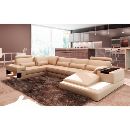 Canapé d'angle en cuir italien 7 places BEST, beige