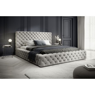 Lit 140x200 capitonné en velours luxe avec coffre, gris, PRIMO