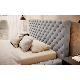 Lit 140x200 capitonné en velours luxe avec coffre, gris, PRIMO