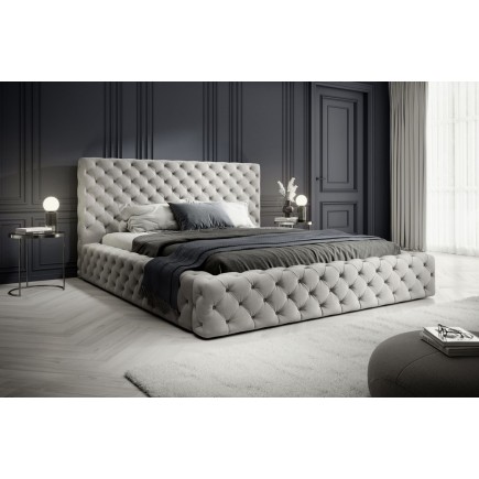 Lit 160x200 capitonné en velours luxe avec coffre, gris, PRIMO