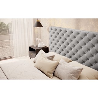 Lit 180x200 capitonné en velours luxe avec coffre, gris, PRIMO