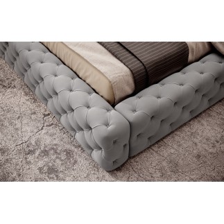 Lit 180x200 capitonné en velours luxe avec coffre, gris, PRIMO