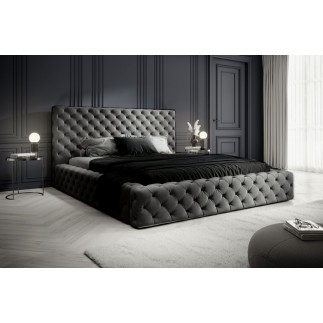 Lit 140x200 capitonné en velours luxe avec coffre, gris foncé, PRIMO