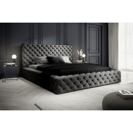 Lit 140x200 capitonné en velours luxe avec coffre, gris foncé, PRIMO