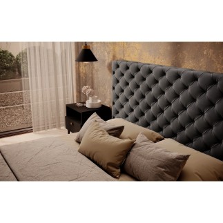 Lit 140x200 capitonné en velours luxe avec coffre, gris foncé, PRIMO