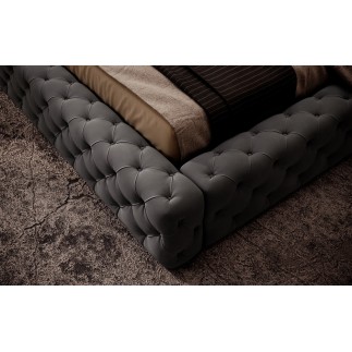 Lit 140x200 capitonné en velours luxe avec coffre, gris foncé, PRIMO