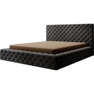 Lit 140x200 capitonné en velours luxe avec coffre, gris foncé, PRIMO