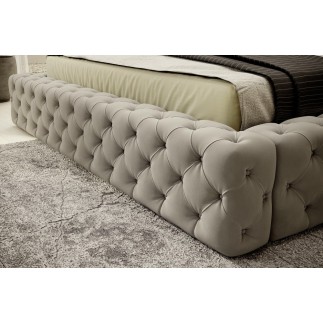 Lit 160x200 capitonné en velours luxe avec coffre, beige, PRIMO