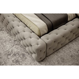 Lit 160x200 capitonné en velours luxe avec coffre, beige, PRIMO