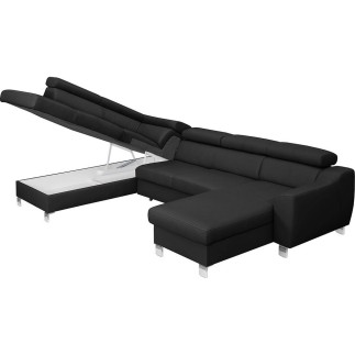 Canapé d'angle convertible en cuir italien de luxe 7/8 places ASTON - Noir, Angle gauche